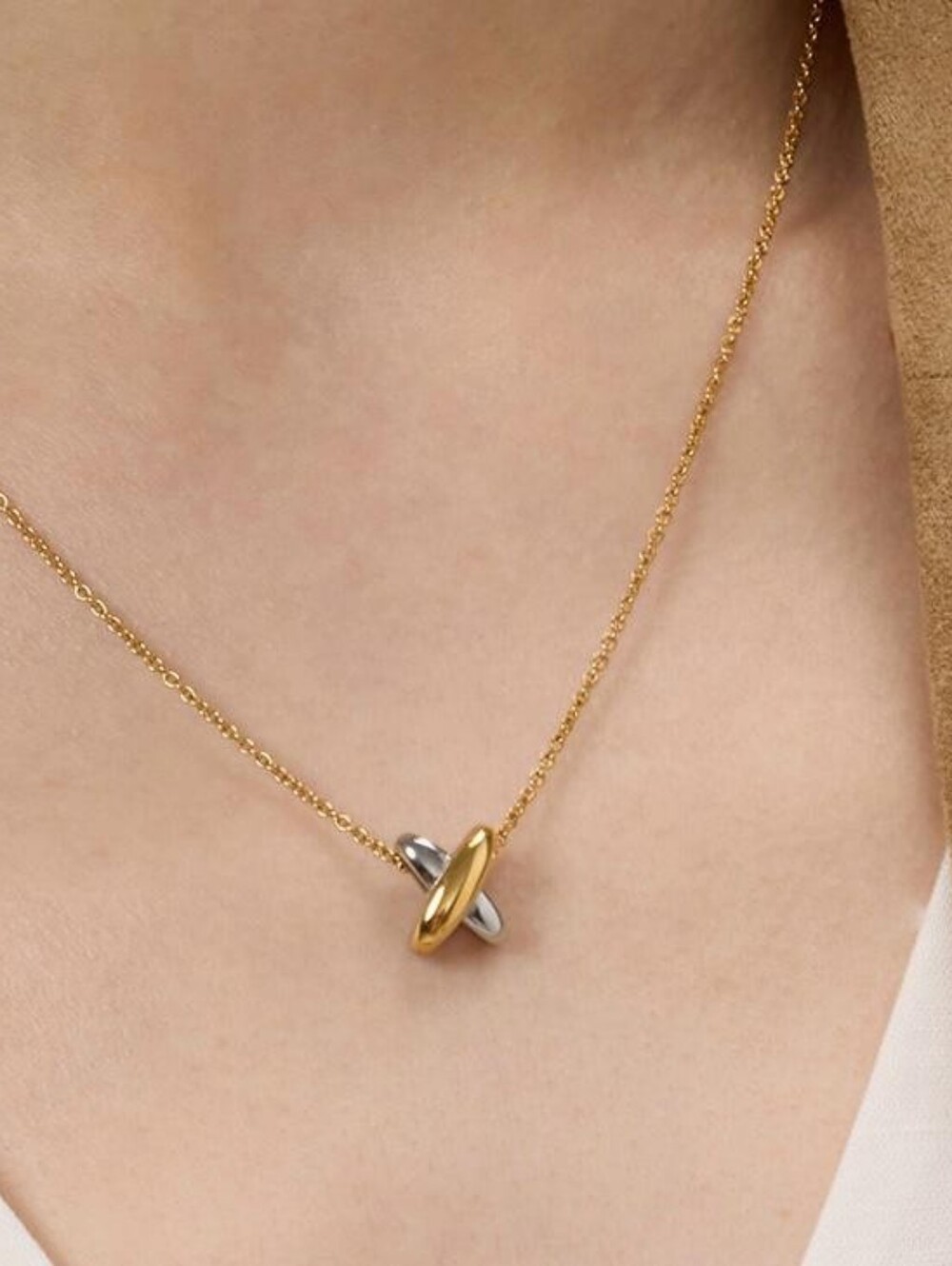 Two Tone Gold & Silver Pendant Necklace Minimalist Jewelry